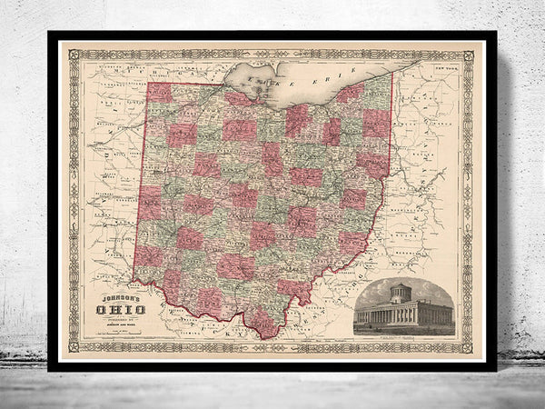 Old Map Ohio State 1864 Vintage Map Wall Map Print | Old Map Print | Map Gift | Anniversary gift | Housewarming Gift