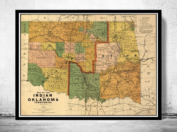 Old Map of Oklahoma Indian Territory 1892 Vintage Map | Vintage Poster Wall Art Print | Wall Map Print | Old Map Print | Map Gift