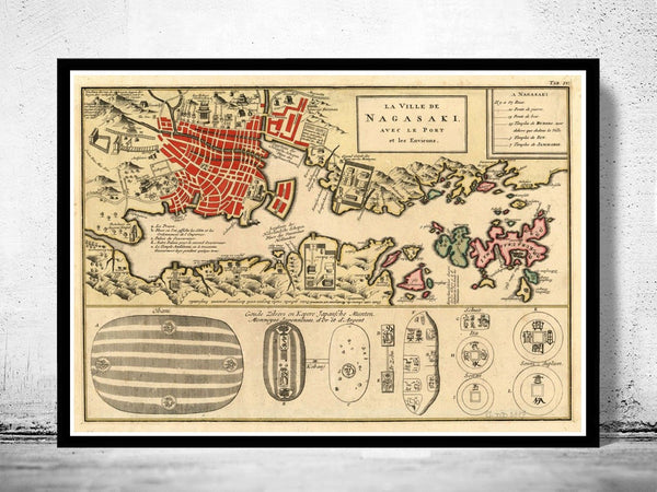 Old Map of Nagasaki 1750 Japan | Vintage Poster Wall Art Print | Wall Map Print | Old Map Print | Map Gift | Anniversary gift