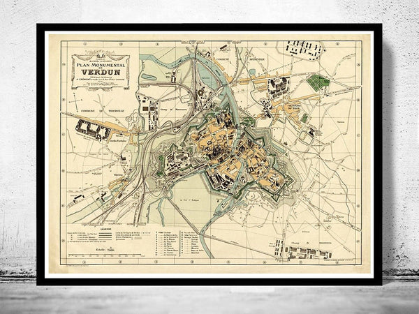 Old Map of Verdun France 1924 Vintage Map | Vintage Poster Wall Art Print | Wall Map Print | Old Map Print | Map Gift | Anniversary gift