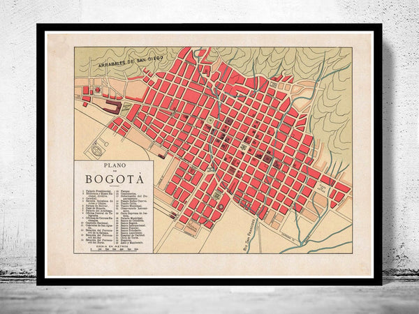 Old Map of Bogotá Colombia 1930 | Vintage Poster Wall Art Print | Wall Map Print | Old Map Print | Map Gift | Anniversary gift