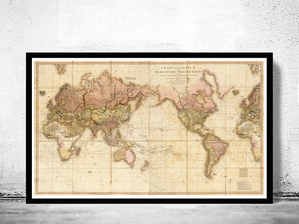 Old World Map in 1819 Antique World Map | World Map Gift World Map Print | Vintage World Map Wall Map | World Map Wall Art | Map Gift