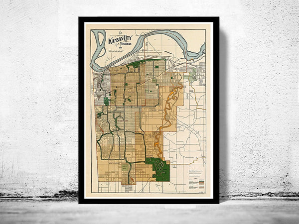 Old map of Kansas City Missouri 1915 Vintage Map | Vintage Poster Wall Art Print | Wall Map Print | Old Map Print | Map Gift