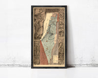 Old Map of Israel and Palestine boundaries  | Vintage Map Wall Art Print