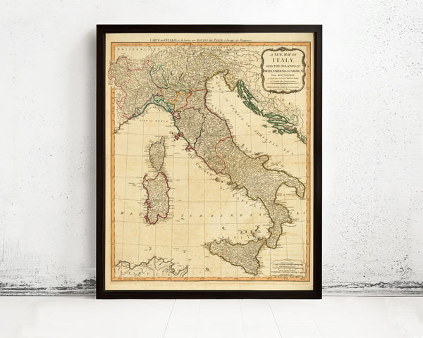Old Map of Italy 1794 Vintage Map of Italy | Vintage Map Wall Art Print