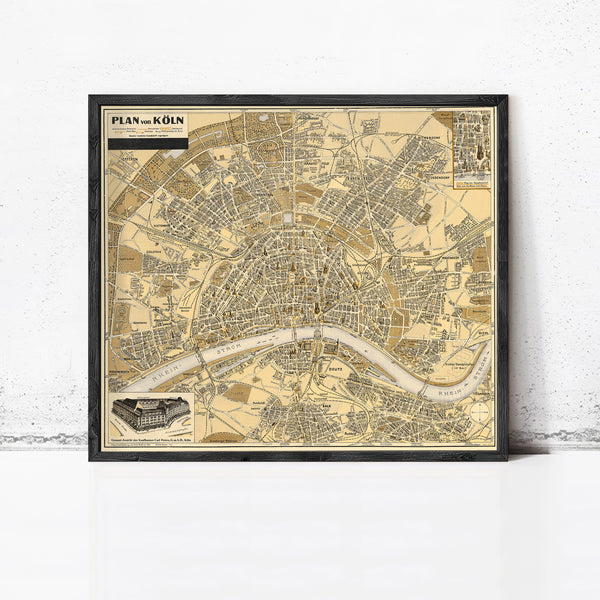 Old Map of Koln Germany 1930 Vintage Map | Vintage Map Wall Art Print