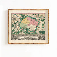 Old Map of Leipzig with gravures , Germany Deutshland 1735 | Vintage Map Wall Art Print