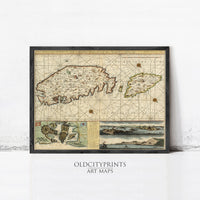 Old Map of Malta Island 1734 Vintage Map | Vintage Map Wall Art Print