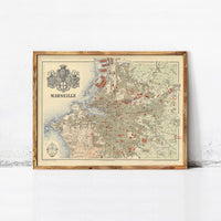 Old Map of Marseille France 1894 Vintage Map | Vintage Map Wall Art Print