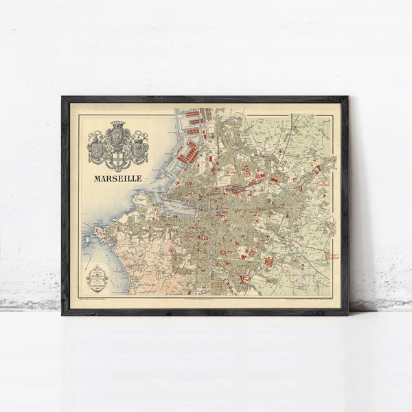 Old Map of Marseille France 1894 Vintage Map | Vintage Map Wall Art Print