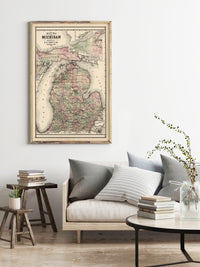 Old vintage map of Michigan 1885 Vintage Map | Vintage Map Wall Art Print