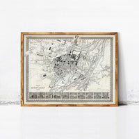 Old Map of Munich Munchen with gravures, Germany Deutshland 1844 Vintage | Vintage Map Wall Art Print | Large Map Print