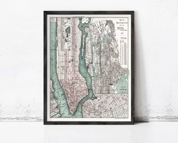 Old Map of New York 1897 Manhattan Vintage Map | Vintage Map Wall Art Print