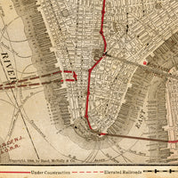 Vintage Map of New York Underground Subway Lines 1908 Old NY Map SEPIA | Vintage Map Wall Art Print