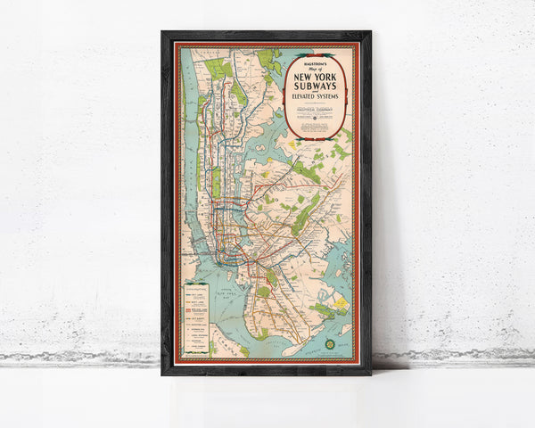 Old Map of New York Subway 1939 Underground New York Map Vintage Map | Vintage Map Wall Art Print