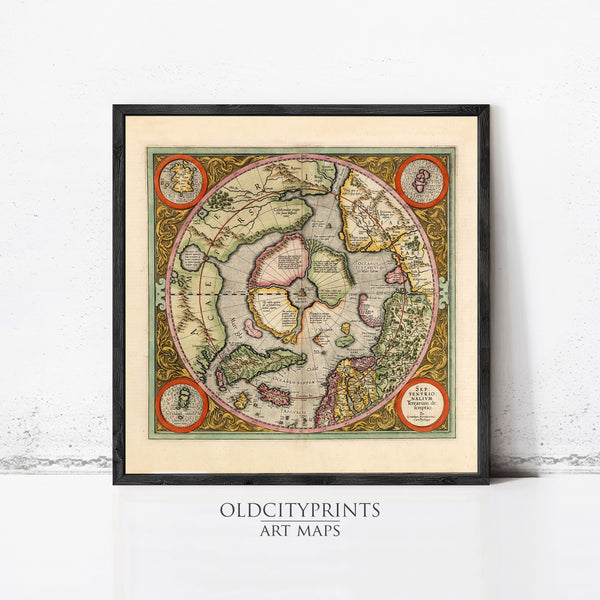Old Map of North Pole 1609  | World Map Gift World Map Print | Vintage World Map | World Map Wall Art | Large Map Print