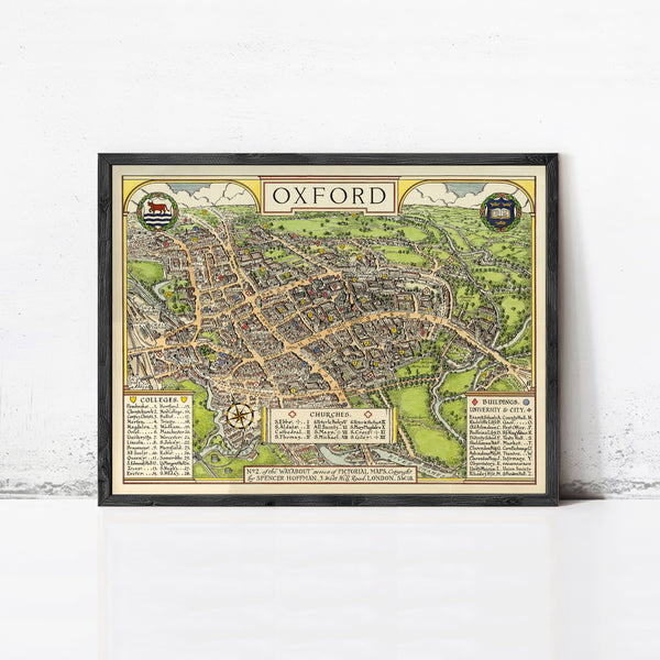 Old Map of Oxford England 1936 Vintage Map | Vintage Map Wall Art Print