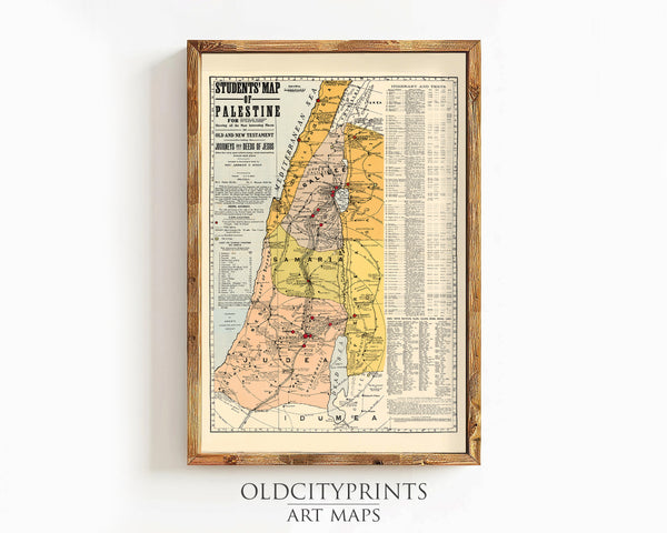 Old Map of Palestine Jesus 1905 Religious Vintage Map of Palestine | Vintage Map Wall Art Print