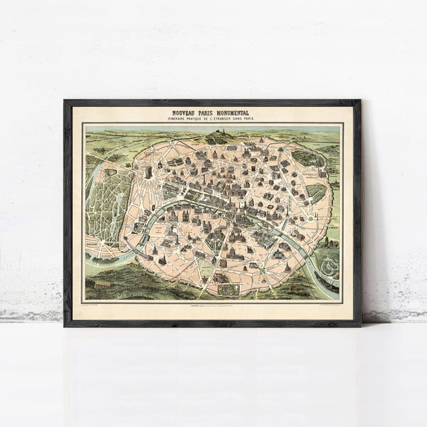 Old Map of Paris Monumentale France 1878 Vintage Map | Vintage Map Wall Art Print