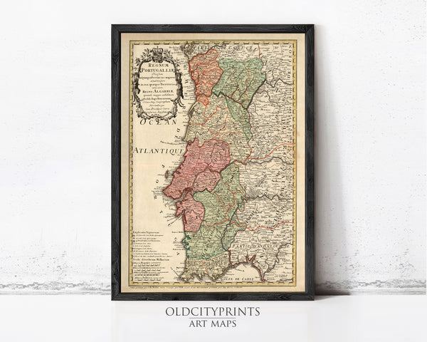 Old Map of Portugal 1736 Mapa de Portugal Portuguese map Vintage Map  | Vintage Map Wall Art Print | Large Map Print
