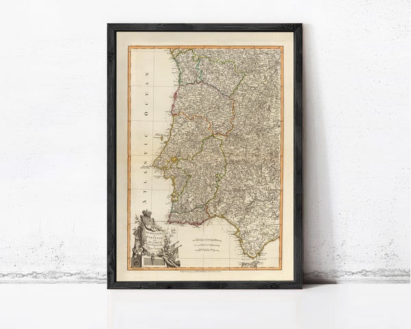 Old Map of Portugal 1794 Mapa de Portugal Portuguese map | Vintage Map Wall Art Print