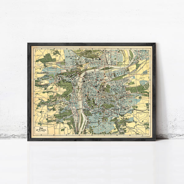 Old Map of Prague 1900 Czech Republic | Vintage Map Wall Art Print