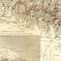 Old Map of Pyrenees Pirineus 1851 France Spain  | Vintage Poster Wall Art Print |