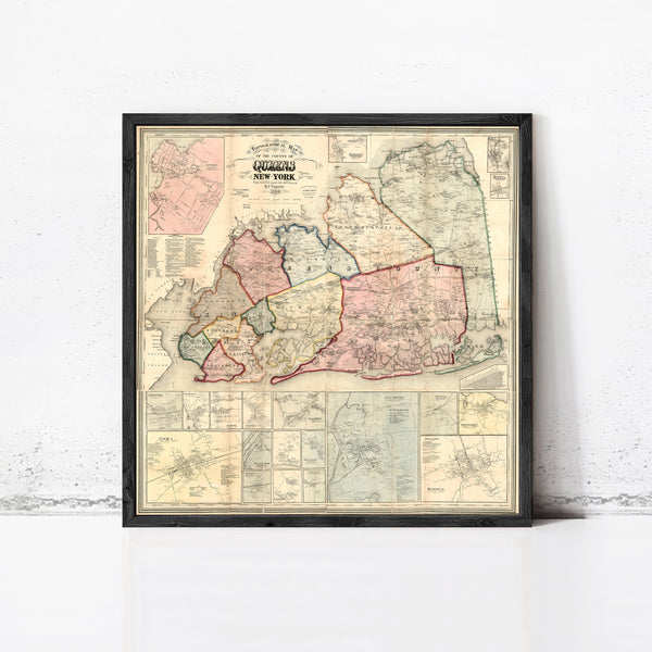 Old Map of Queens County New York 1859 Vintage Map | Vintage Map Wall Art Print