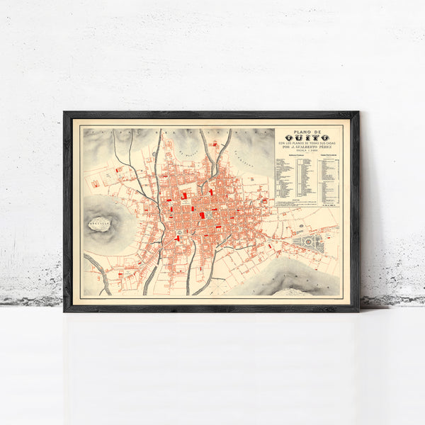 Old Map of Quito Ecuador 1888 Equator Republic | Vintage Map Wall Art Print