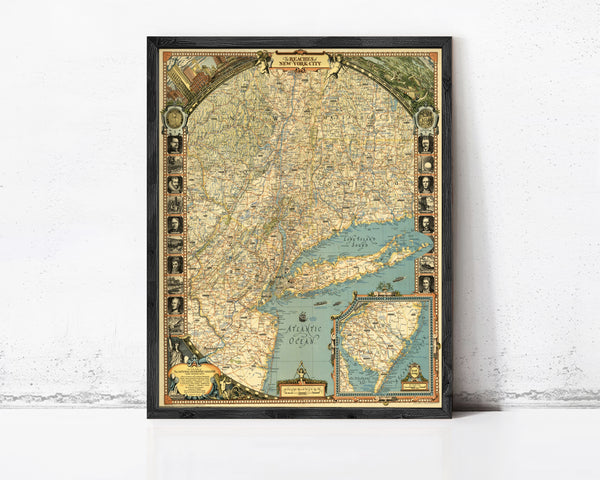 New York and Environs 1939 Reaches of New York Vintage Map | Wall Map Print