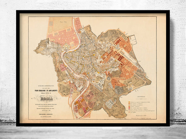 Old Map of Rome 1883 Vintage map of Rome  | Vintage Poster Wall Art Print |