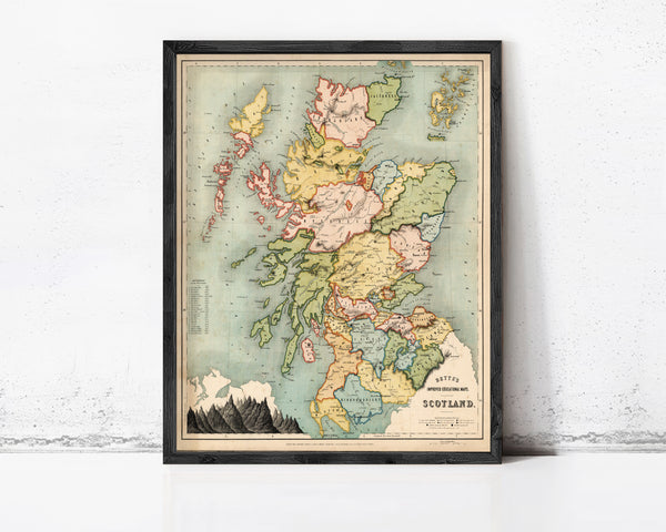 Old Map of Scotland 1852 Vintage Map of Scotland | Wall Map Print