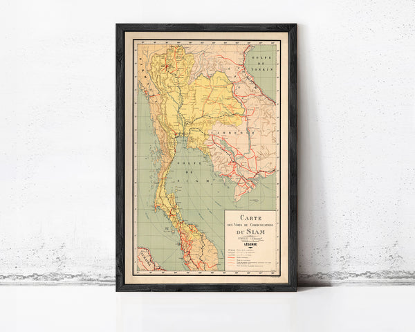 Old Map of Thailand 1932 Old Siam Vintage Map | Vintage Map Wall Art Print