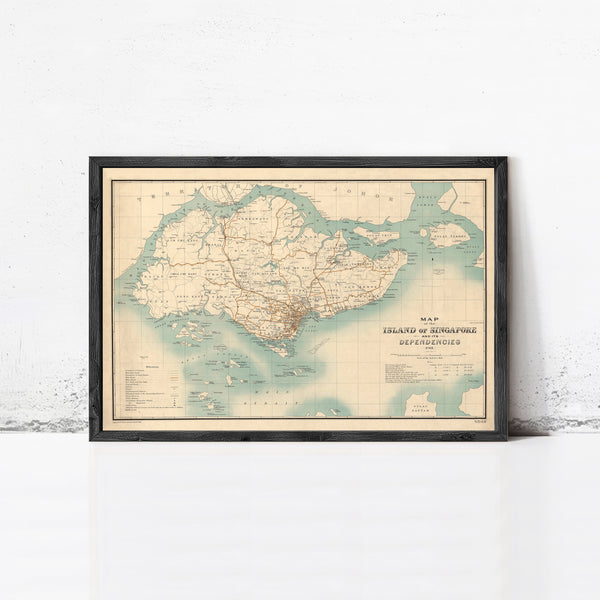 Old Map of Singapore Island 1911 Vintage Map  | Vintage Map Wall Art Print