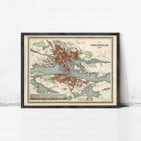 Old Map of Stockholm Sweden 1844 Vintage Map  | Vintage Map Wall Art Print
