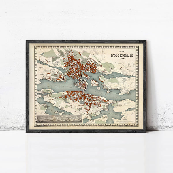 Old Map of Stockholm Sweden 1844 Vintage Map  | Vintage Map Wall Art Print
