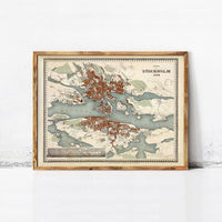 Old Map of Stockholm Sweden 1844 Vintage Map  | Vintage Map Wall Art Print
