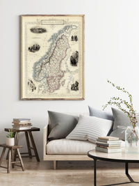 Old Map of Norway and Sweden 1851 Scandinavia Antique Baltic Sea Vintage Map | Vintage Map Wall Art Print | Large Map Print