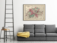 Old Map of Switzerland Antique Schweiz 1865 | Vintage Map Wall Art Print