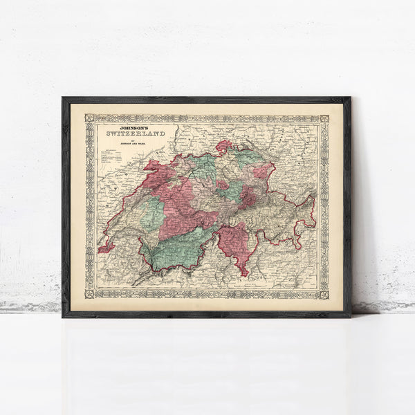 Old Map of Switzerland Antique Schweiz 1865 | Vintage Map Wall Art Print