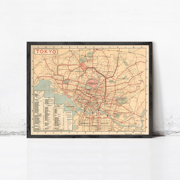 Old Map of Tokyo 1920 Japan Vintage Map Tokyo | Vintage Map Wall Art Print