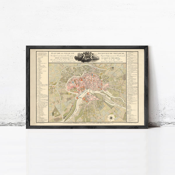 Old Map of Toulouse France 1850 Vintage Map | Vintage Map Wall Art Print