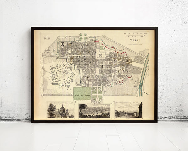 Old Map of Turin Torino Italy 1833 Vintage Map | Vintage Map Wall Art Print