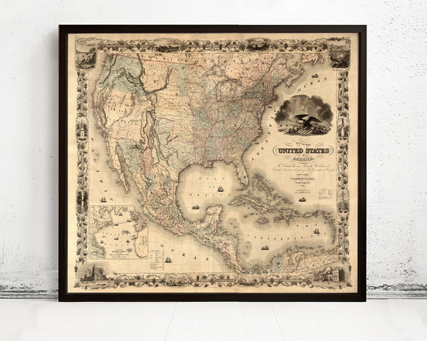 Old Map of United States 1850 Vintage Map | Vintage Map Wall Art Print