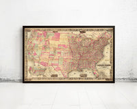 Old Map of United States 1867 Vintage Map of USA Wall Map | Vintage Map Wall Art Print