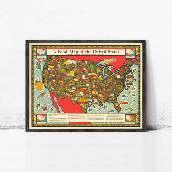 Food Map of the United States Vintage Map 1932 Vintage Poster | Vintage Map Wall Art Print | Large Poster Print | Home Decor Wall Art