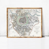 Old Map of Vienna Wien with gravures Austria 1833 Vintage  | Vintage Map Wall Art Print
