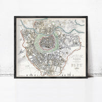 Old Map of Vienna Wien with gravures Austria 1833 Vintage  | Vintage Map Wall Art Print