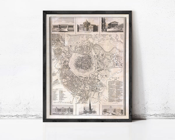 Old Map of Vienna Wien with gravures Austria 1844 Vintage Map | Vintage Map Wall Art Print