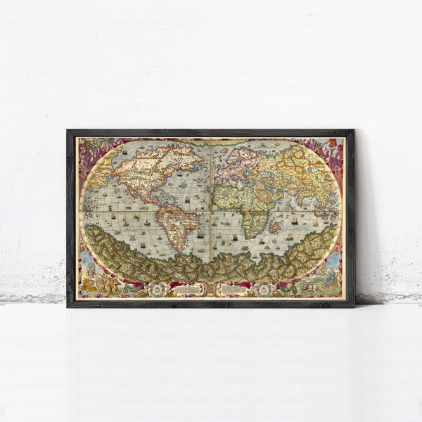 Old World Map 1593 New Discoveries Vintage World Map | World Map Gift World Map Print | Vintage World Map | World Map Wall Art